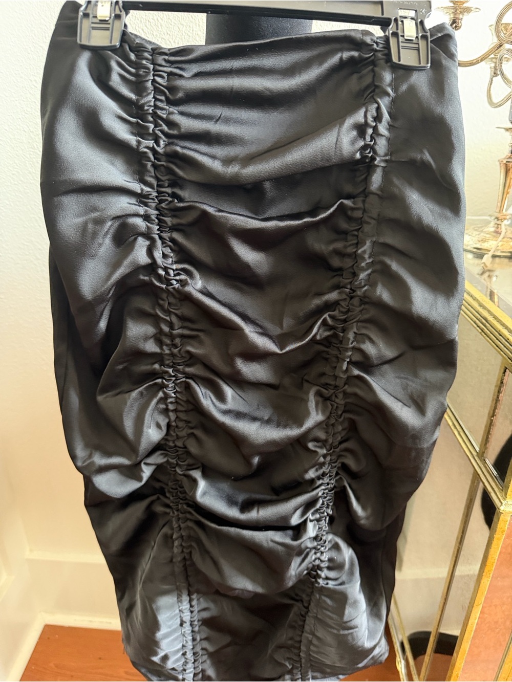 Forever 21 Black Satin Ruched Pencil Skirt